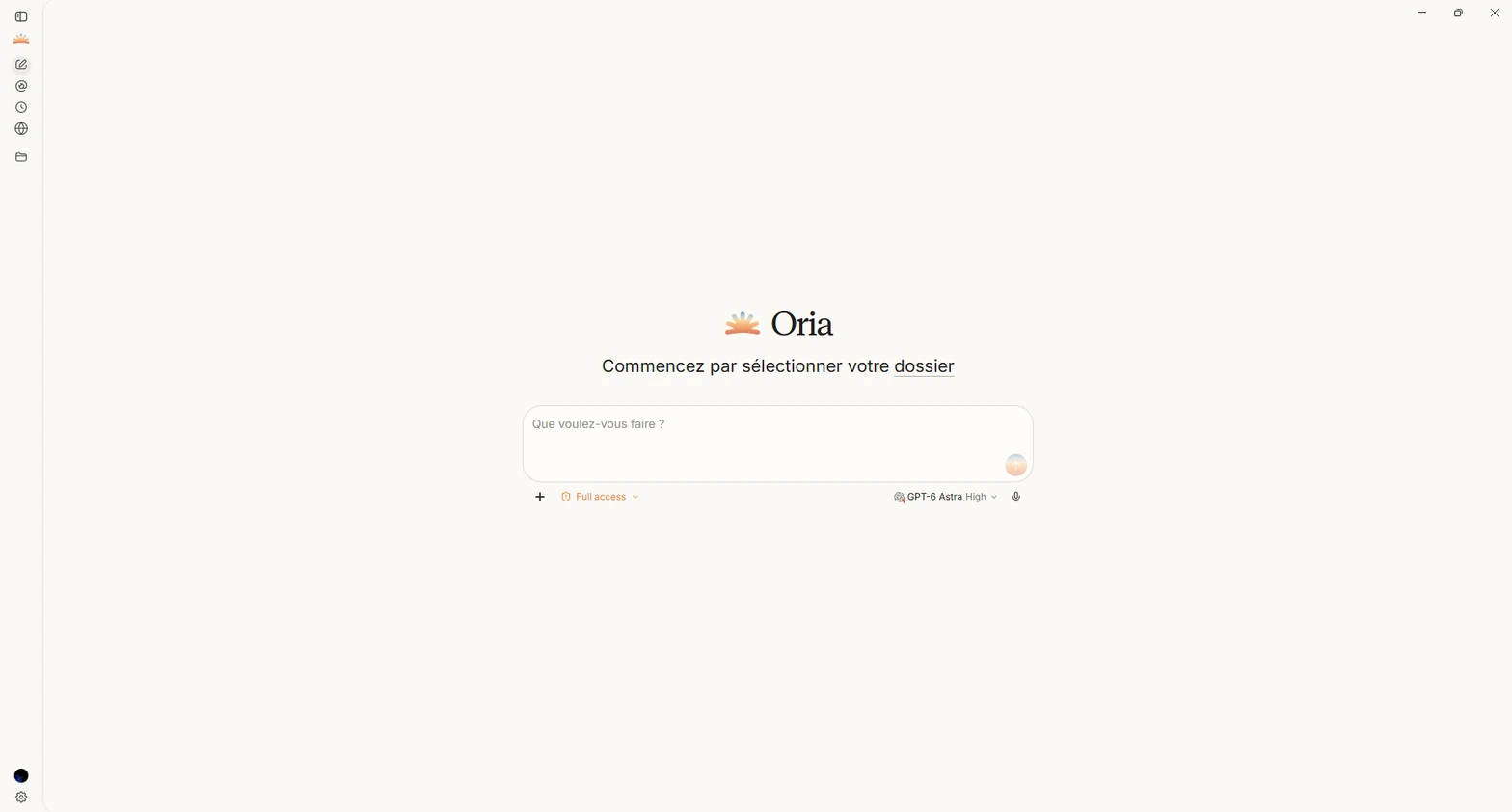L’accueil d’Oria : choisissez un dossier, puis écrivez votre demande à l’agent.
